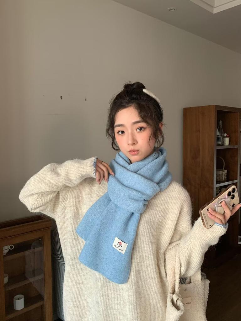 New winter scarf women's high-end sense versatile and cute wool knitted scarf men's neck protection to keep warm Korean version tide