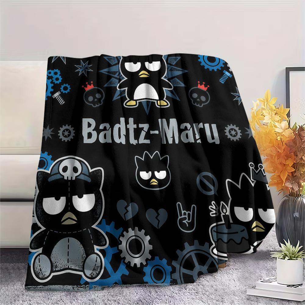 1PC Badtz-Maru Print Flannel Blanket, High Quality All Seasons, Home Decor, Warmth and Comfort, Perfect for Christmas Gifts