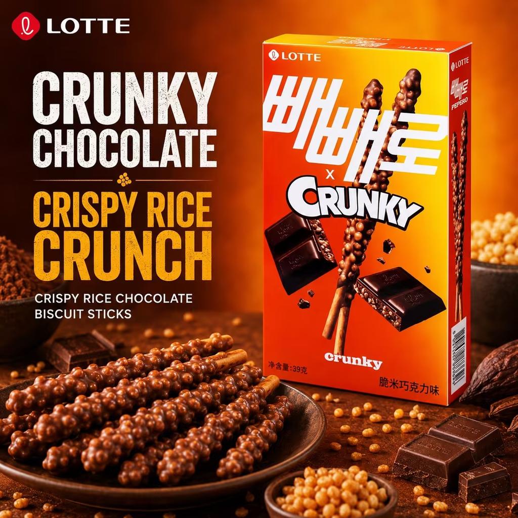 Lotte Palitos de Galleta de Chocolate Arroz Crujiente Pepero 39g