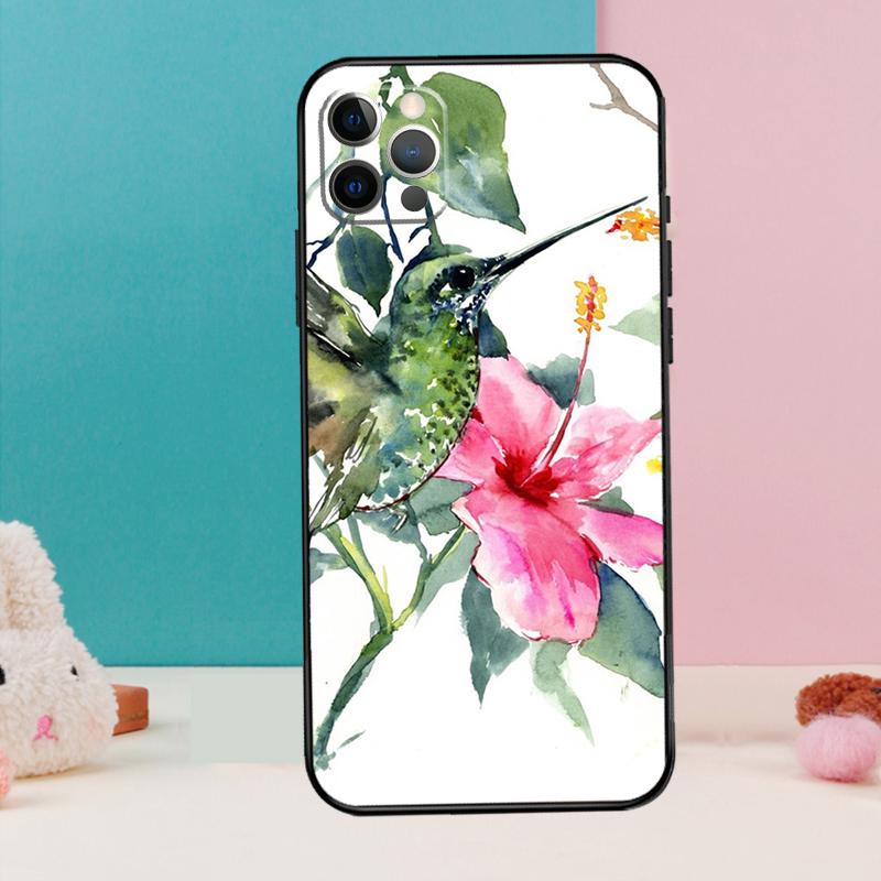 Hummingbird and Flowers Phone Case For iPhone 17 Air 16 15 14 12 11 13 Pro Max 12 13 mini 15 16 Plus 16e Cover Coque