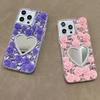 Glitter Rhinestone Phone Case with Heart Mirror and 3D Rose Flowers For Honor X60 Pro X50i X30 X50 X40 X30i 5G