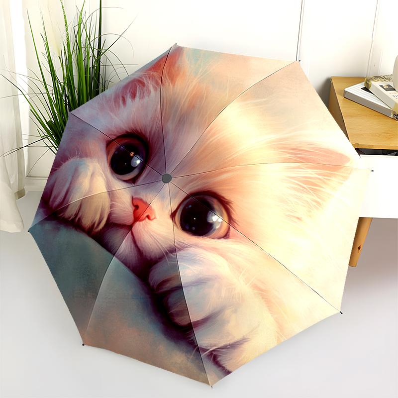 Persian Cat pattern, automatic folding umbrella, portable and foldable design, 8 ribs, a Christmas or birthday gift.