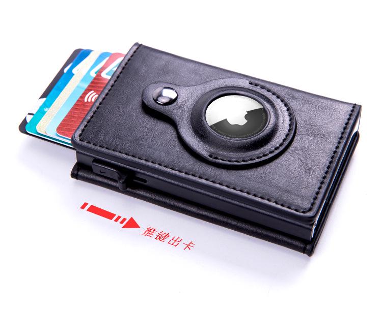 RFID Apple AirTag Tracker Protective Case with Crazy Horse Card Holder and Carbon Fiber Finish