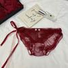 Elegant French Red Lace Low-Waist Thongs: Sexy & Festive Women's Wedding Panties