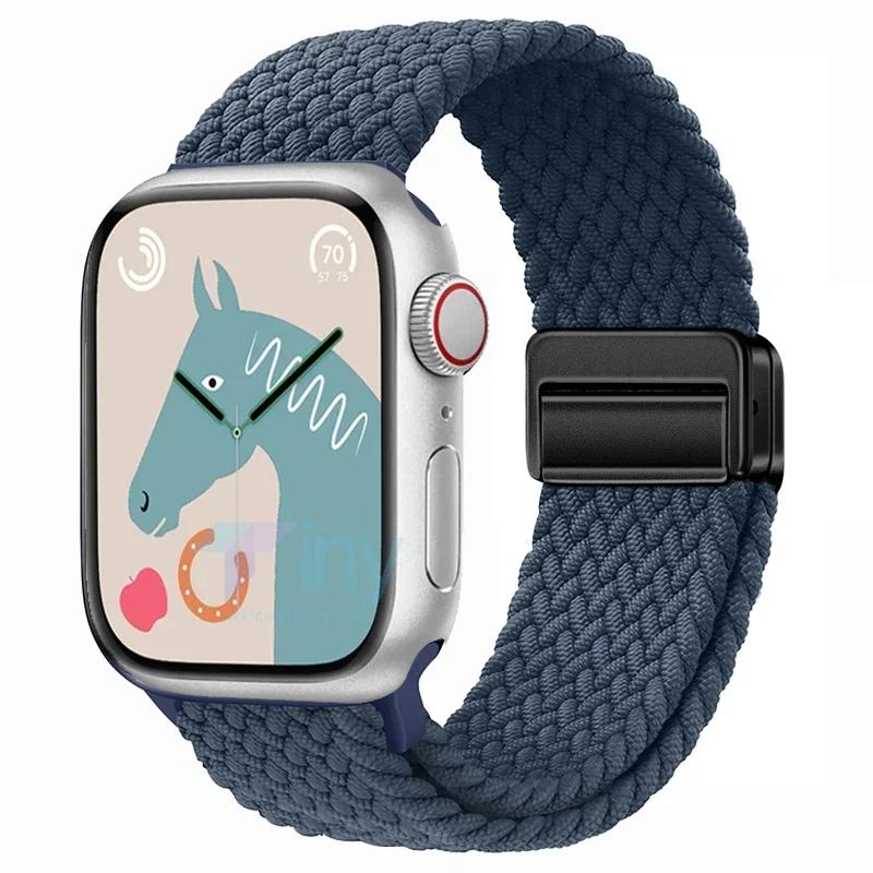 Nylon Band For Apple Watch Strap 44mm 40mm 45mm 46mm 49mm 41mm 38 Magnetic Braided Bracelet iWatch Series Se 7 6 8 9 10 Ultra 2