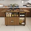 Rechteckiger faltbarer mobiler Esstisch 110x70x80 cm, mit 5 Ablagefächern und 5 Rollen, platzsparend für Küche, Büro, helle Walnuss-Optik
