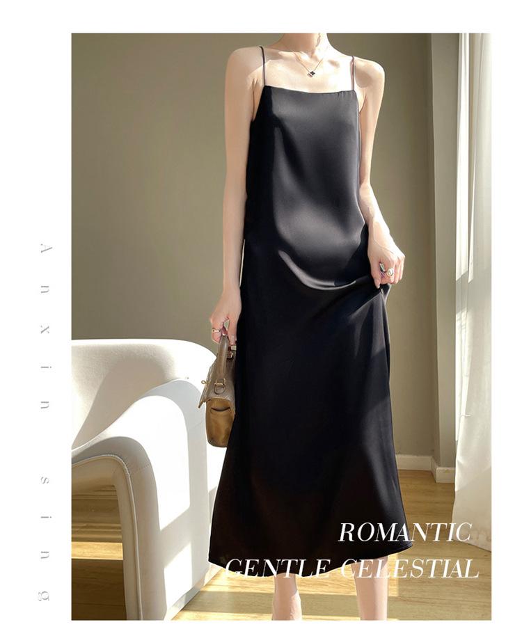 2024 Summer One-Shoulder Satin Acetate Camisole Dress for Women