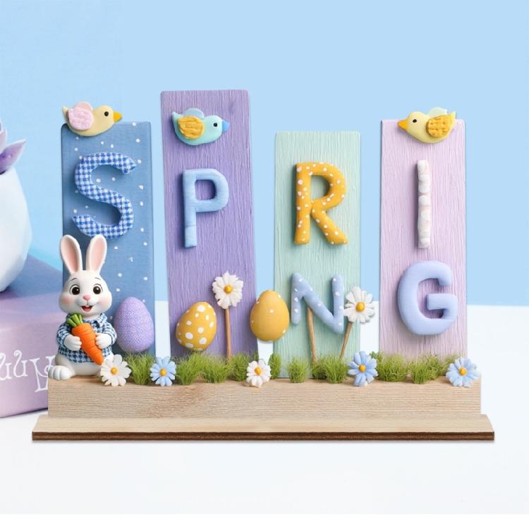 Easters Decors Wood Happy Easters Signs Block Tabletop Ornament Easters Bunnies Centerpieces Dining Room Kitchen Decors