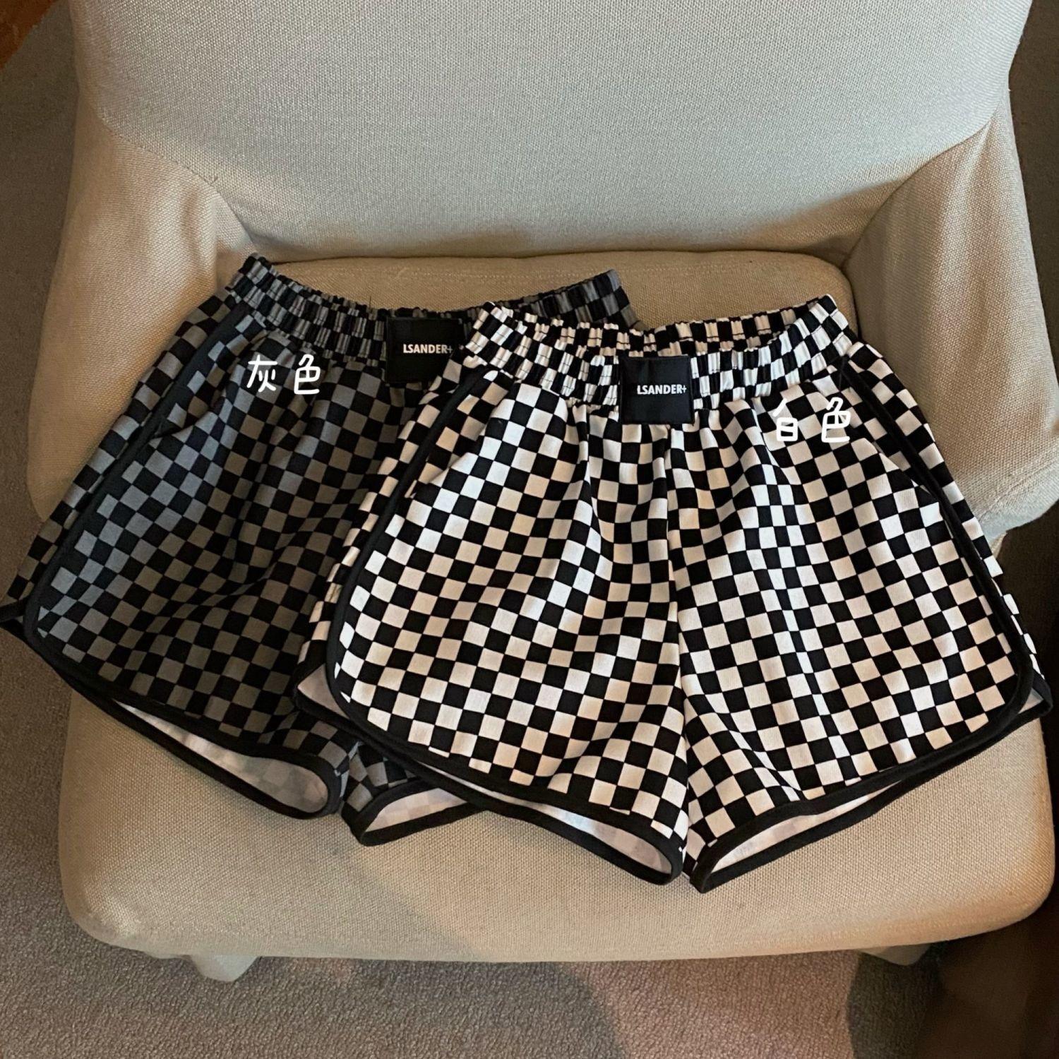 

Summer Loose Large Size New Niche Versatile Plaid Shorts for Women M белый