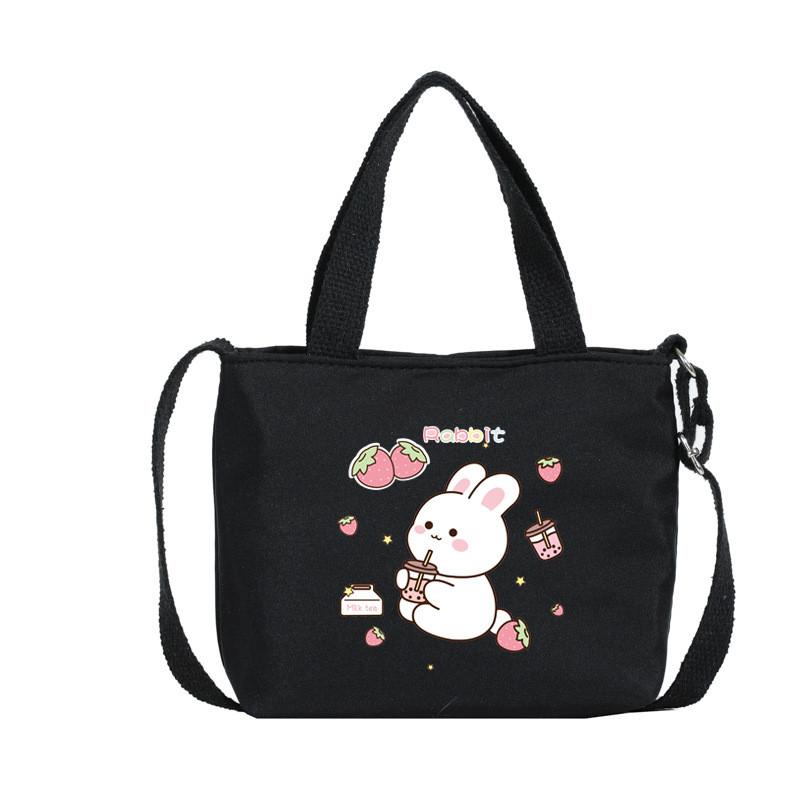 Cartoon Cute Rabbit Strawberry Print Children Shoulder Canvas Bag For Daily Use