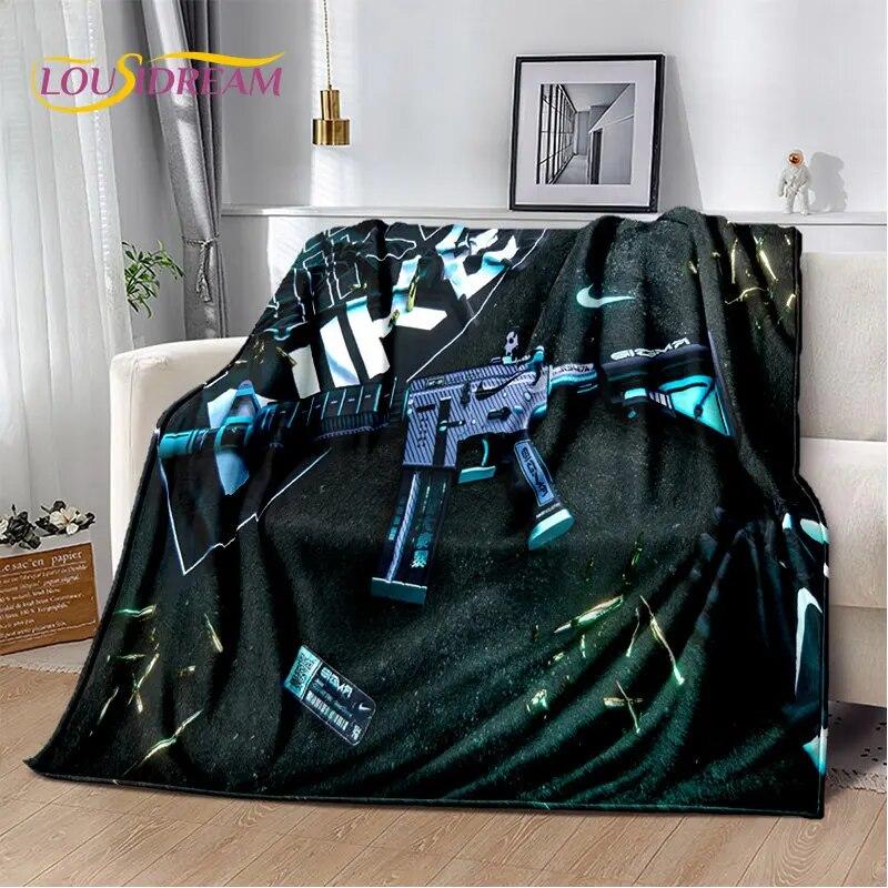 Puška Pistole Nábojová Pistole,CS,AK,USP,M4,AWP Měkká plyšová přikrývka,Vrhací přikrývka flanelová do obývacího pokoje Ložnice Sofa Piknik