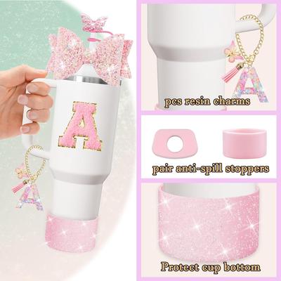 8PCS Beker Accessoires Set voor Stanley 30oz 40oz Tumbler Rietje Topper Deksel Dop Boot, Morsbestendige Stopper Bedel Initialen Sticker