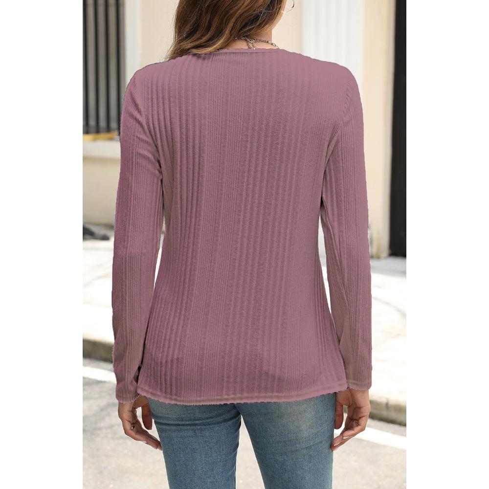 GMXIA Women's Fall Winter Pit Strip Wool Button Long Sleeve T-shirt Top