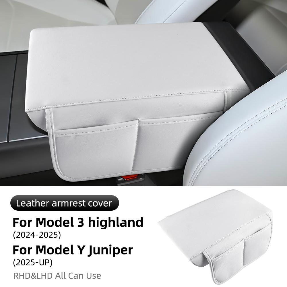 Leather Armrest Box Protective ABS Cover For Tesla Model 3 Model Y 2017-2025 Highland 2025 Juniper 2025 Arm Rest Lid Accessories