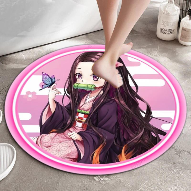 Classic Japanese-style Cartoon Demon Slayer Round Rug, Home Soft Decorative Anti-slip Yoga Mat and Chair Mat, Outdoor Floor Mat Carpet K10