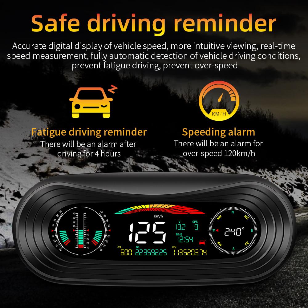 Newest P18 Head Up Display Car GPS Slope Meter Multiple Inclinometro 4x4 Smart Car HUD Digital Odometer Gauge Easy Installation
