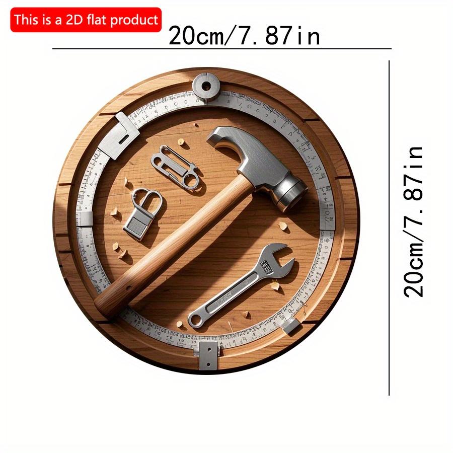 

2D плоский 20 см 1 шт папа день отца стиль труда круглый деревянный настенный декор подарок, молоток гаечный ключ круглая линейка и замок узор деревянный кулон 20*20cm