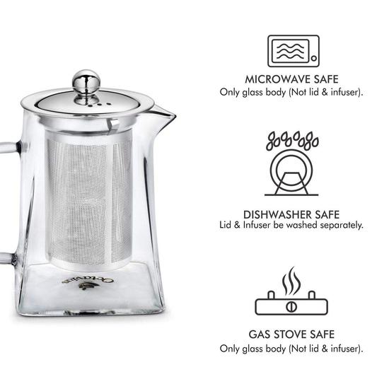 Octavius | Pyramid Shape Borosilicate Glass Tea Pot with Infuser - 900 Ml | Removable Infuser & Lid | Heat Resistant | Ideal for 6 To 7 Cups