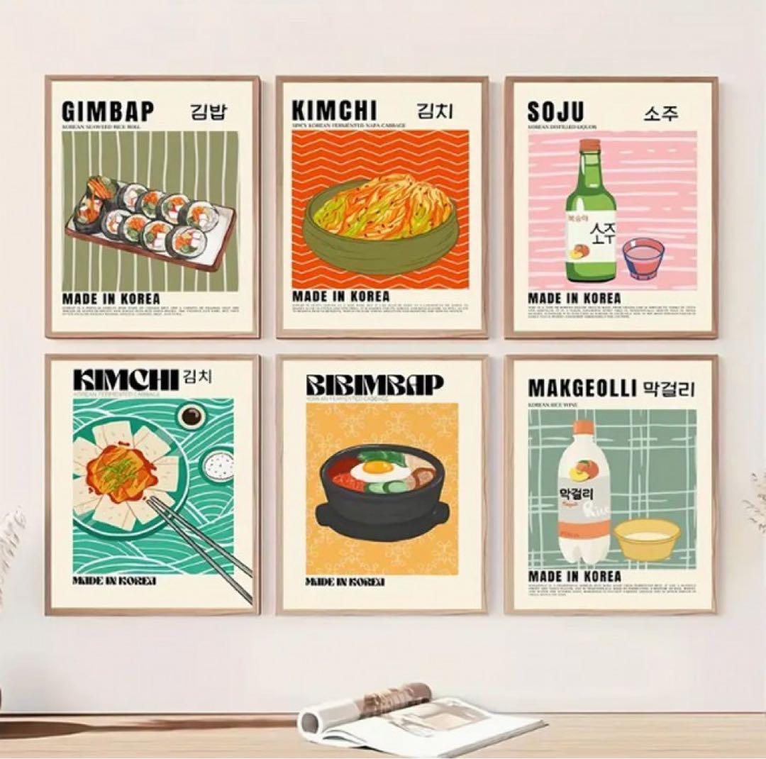 

[USED] Set of 6 food posters, Korean menu, retro, cafe, store, A4 size