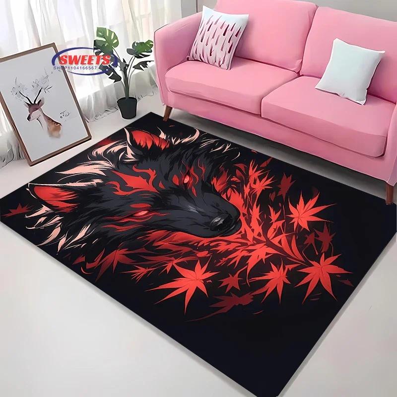 Brave Wolf Design Area Rug – Anti-Slip Sound Insulating Carpet for Living Room, Bedroom & Office – Durable & Soft Floor Rug