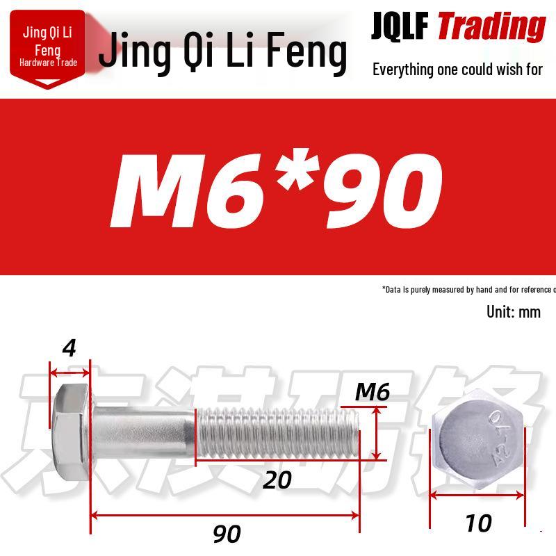201 Stainless Steel Hex Head Bolt, Half Thread, M6-M30 Threaded Rod