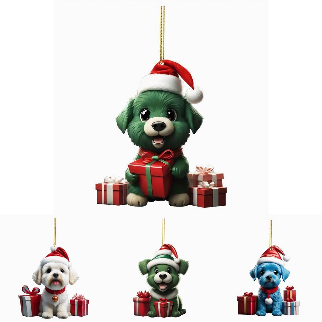 Christmas Dog Car Pendant Acrylic Ornament With Cartoon Style For Vehicle Decor