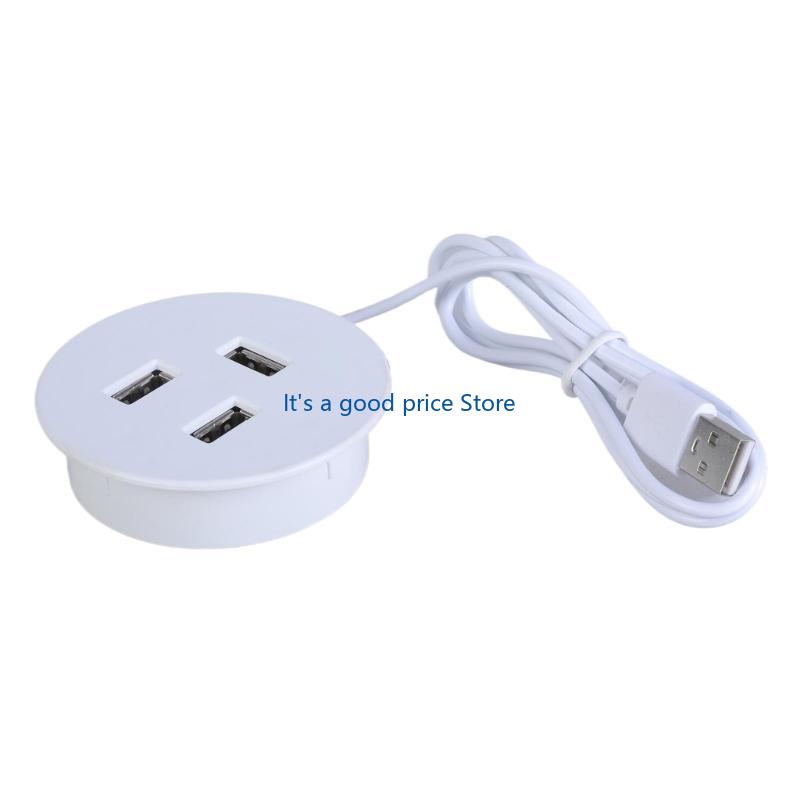 3 Port USB Desk Grommet Hole Round Desktop Charging Station for Desktop Computer USB Embedded Power Adapter Accessories