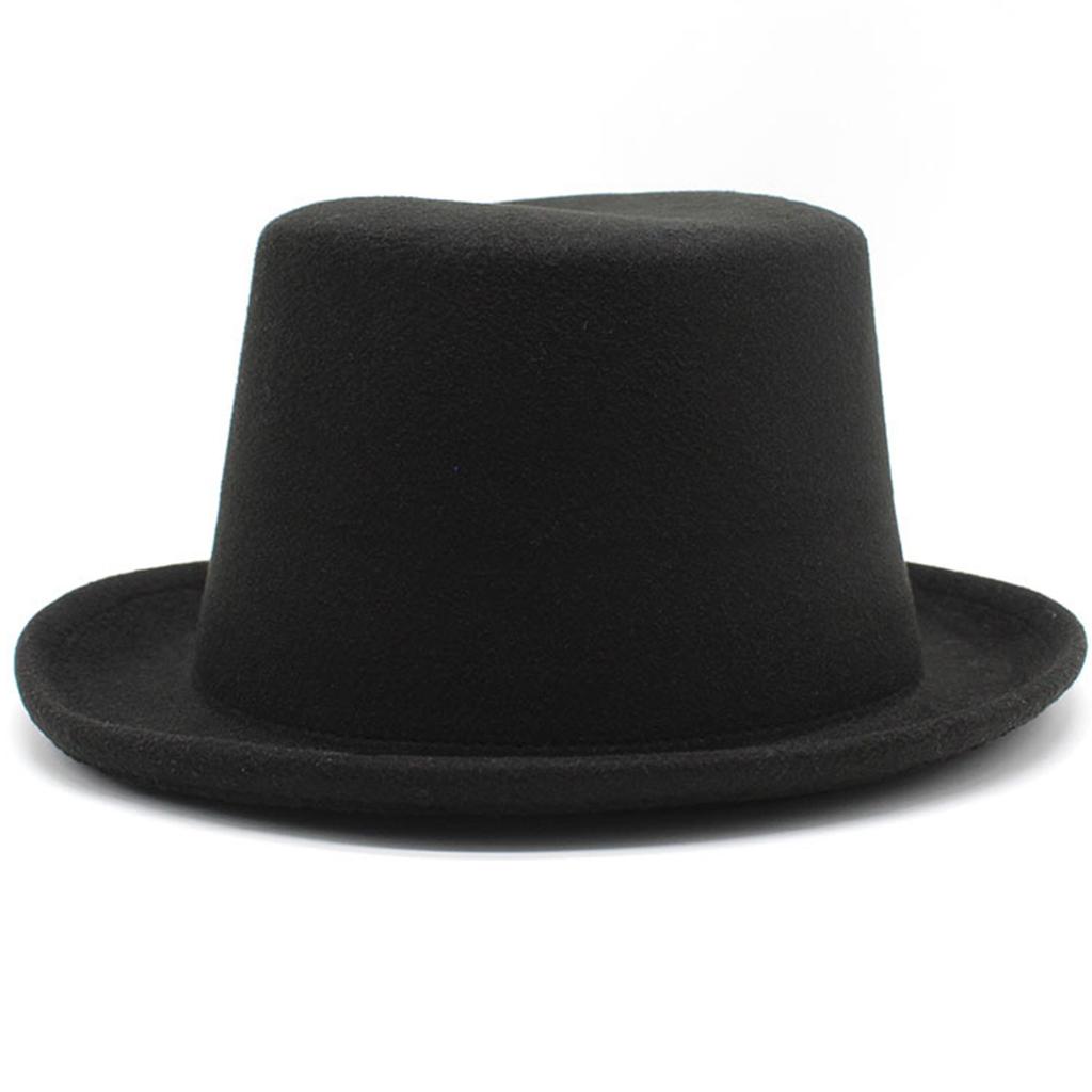 Roll Brim Fedora Hat for Adult Fashion Solid Color Panama Hat Magician Cap Wool Hat Cosplay Costume Unisex Flat Top Hat