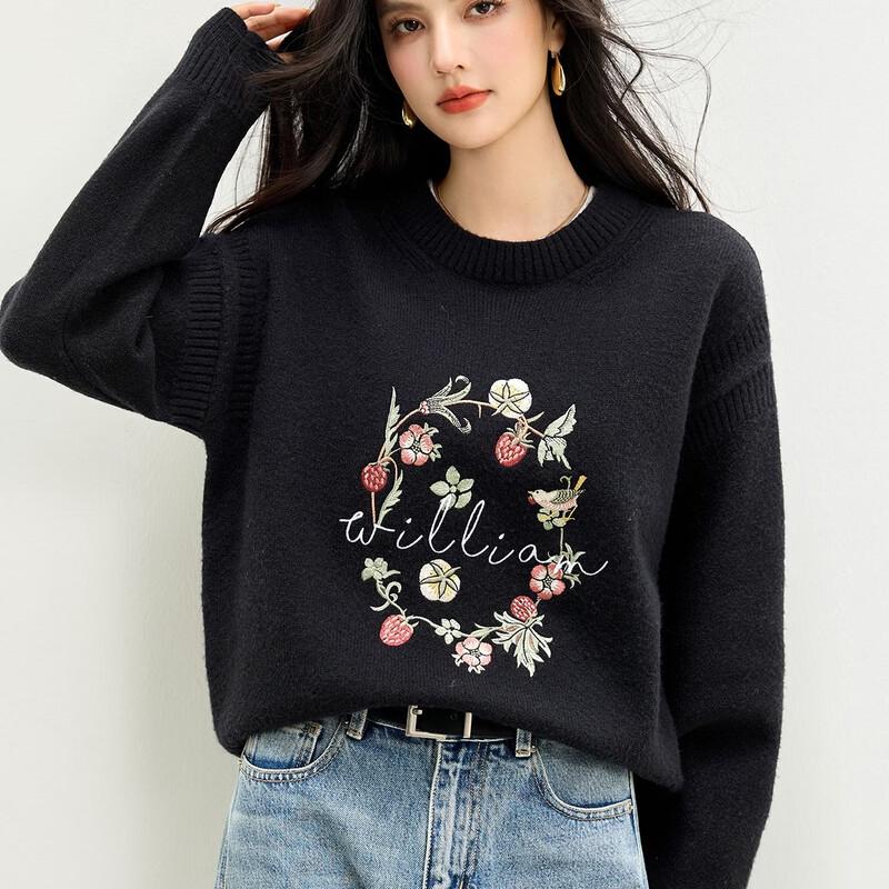 La Chapelle Artistic Embroidered Knit Sweater