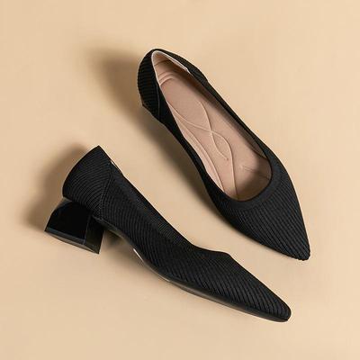 Women's Black Pointed Toe Breathable Chunky Heel Work Shoes