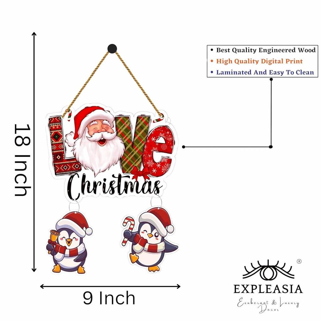 Decorative Christmas Wall Hanging Wooden Art Decoration Item for Home | Office | Living Room | Bedroom (Love-2Penguin)