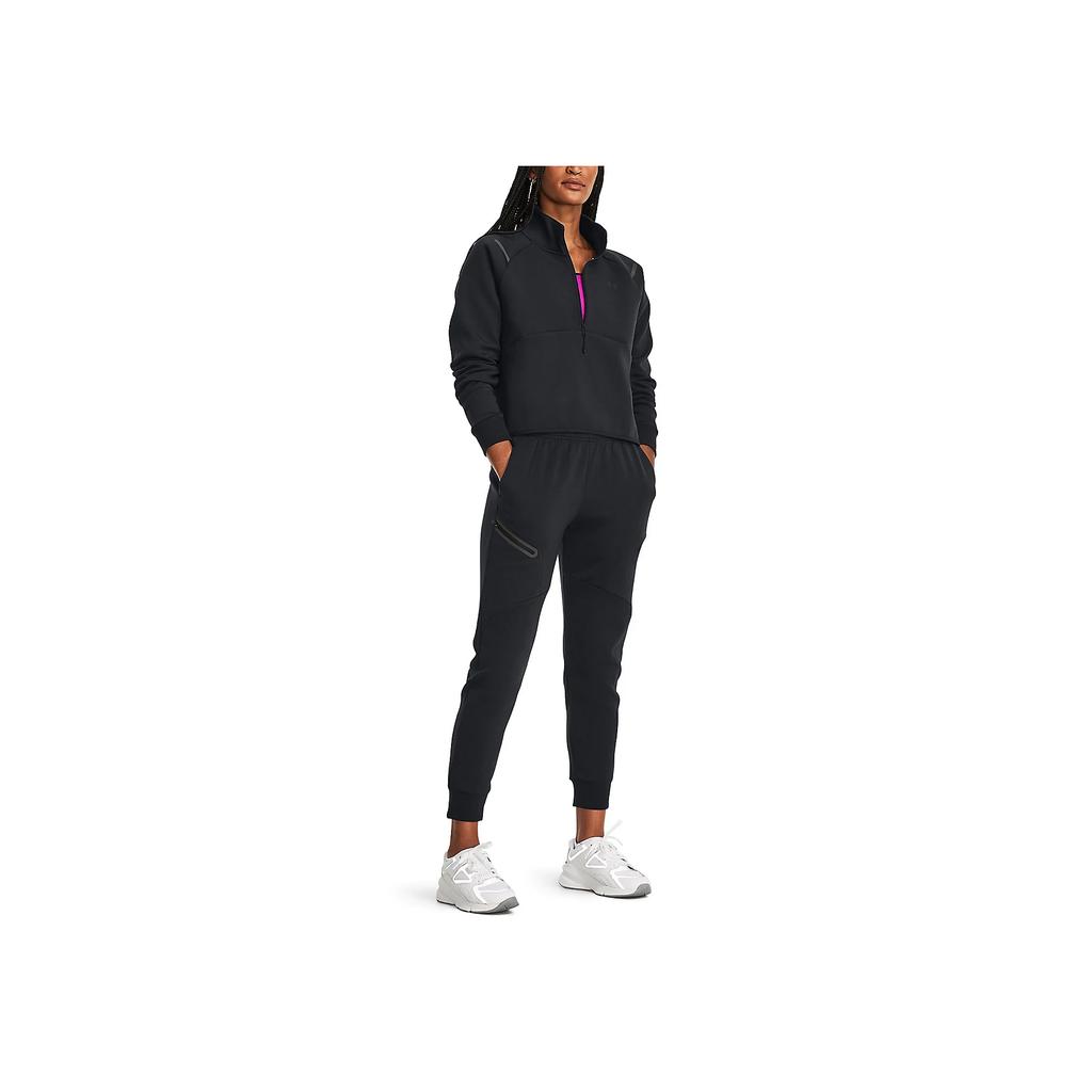 Under Armour Unstoppable Solid Fleece 1/4 Zip Short Sports Hoodie Women Hoodies Black 1379844-001