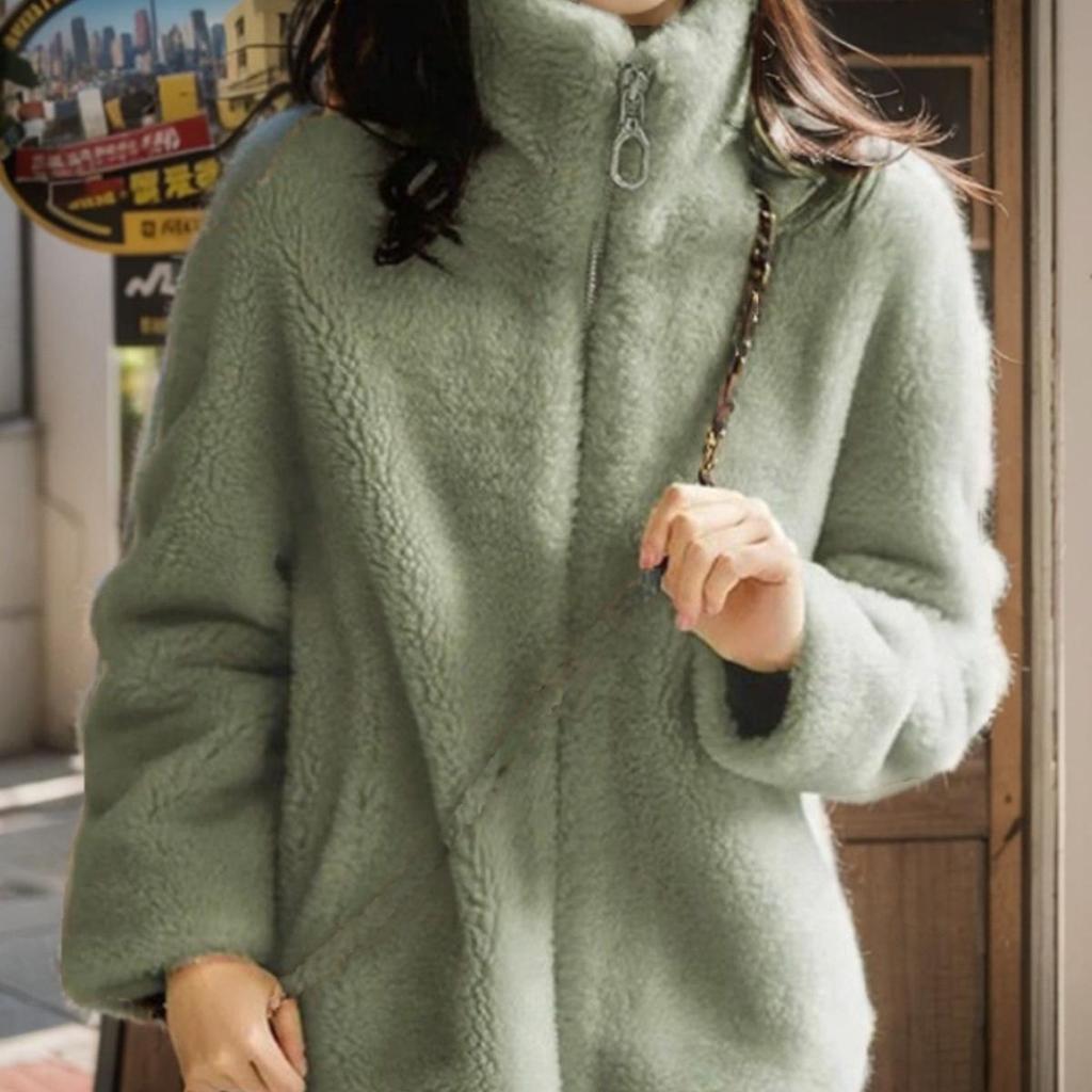 Plus Size Women's Short Fleece Jacket - Autumn/Winter Korean Style Stand Collar Zipper Hoodie