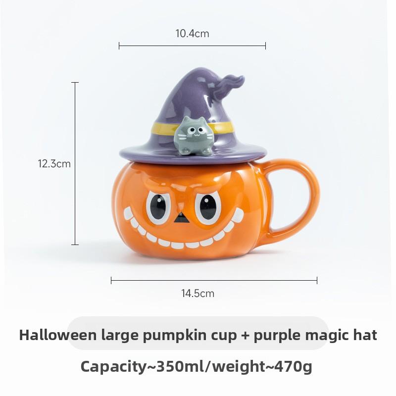 Taza de Cerámica Creativa de Calabaza Fantasma Taza de Pareja de Halloween con Tapa Taza de Café Divertida para la Oficina