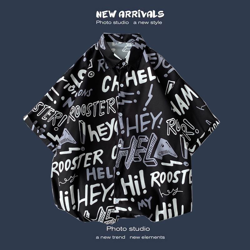 Camisa de Verano Coreana Retro Floral Holgada para Pareja - Top de Manga Corta para Hombre a la Moda