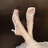 Slippers women's summer new high-heeled cool slippers wear one-character sandals square head open-toed slippers