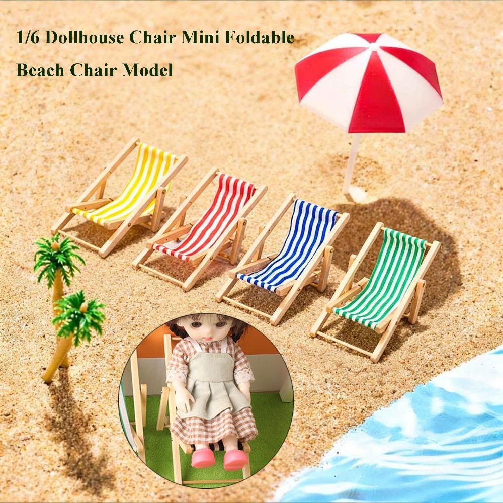Multicolors Foldable Beach Chair Model Wooden Outdoor Casual Reclining Chair For 10cm Cotton Doll
