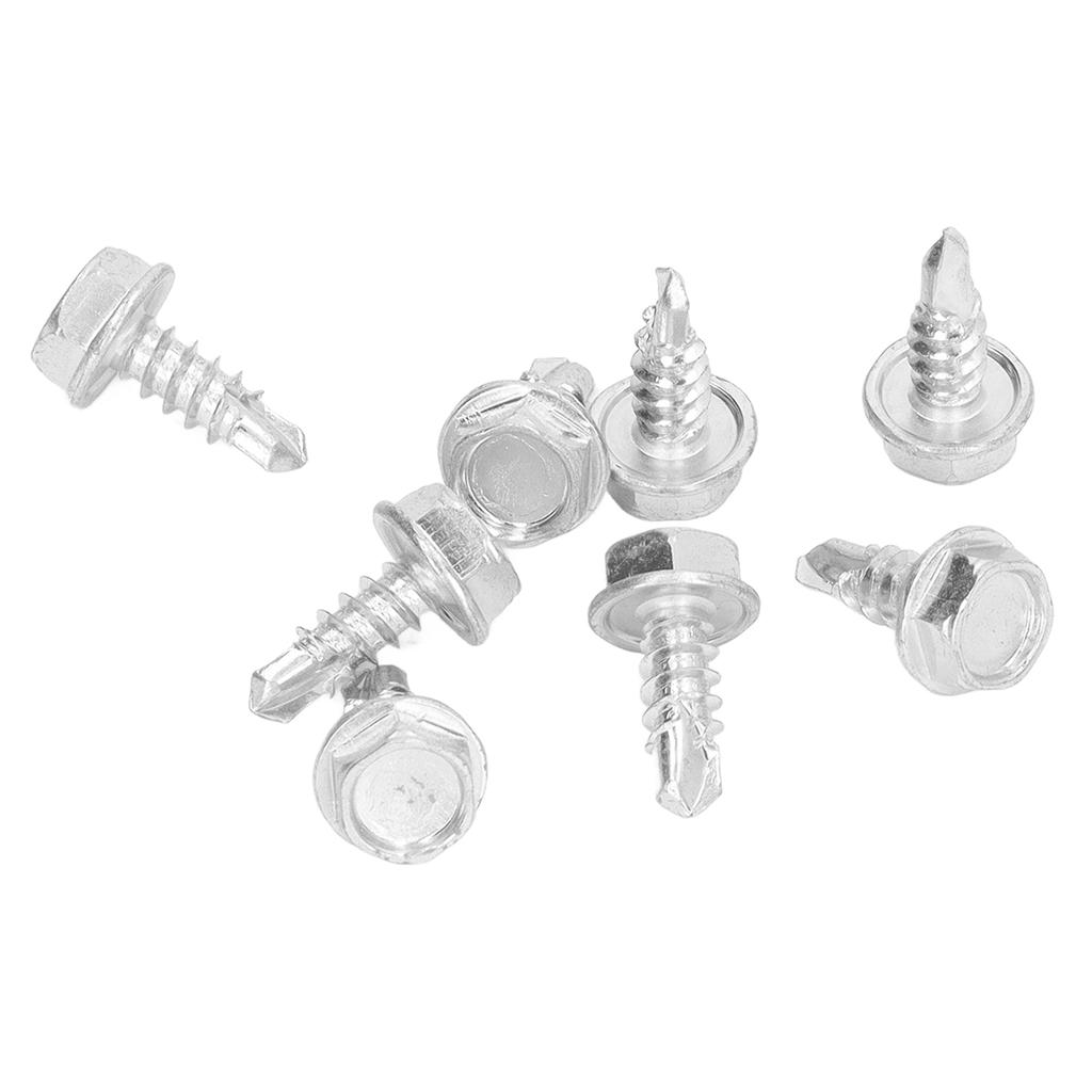 250PCS Self Drilling Screw Carbon Steel White Zinc Drill Screw M4.8x13mm for Metal Wood Plastic Hex Washer Head