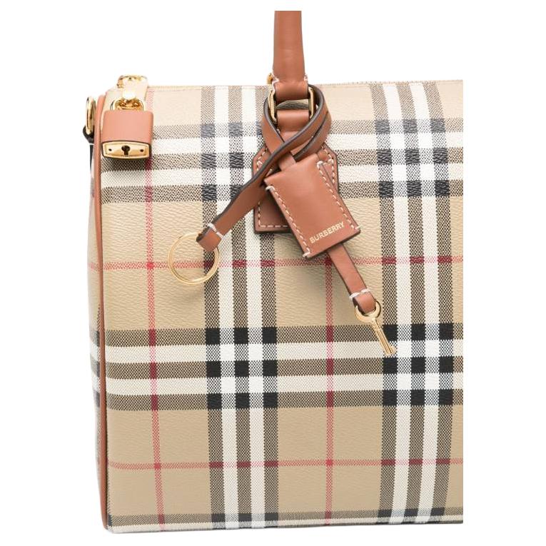 Burberry Adjustable Detachable Shoulder Strap Zipper Closure Calfskin Shoulder Crossbody Tote Bag Women Handbags Beige Multicolor 80920851