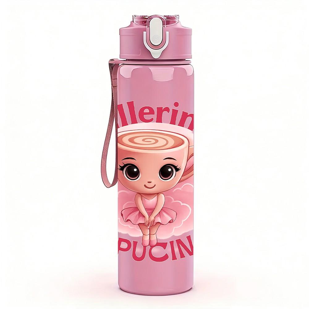 1PC Ballerina Puccina Slogan Print 750ml Color Plastic Sports Water Bottle Leakproof Flip Straw Lid Suitable for Sports Office Home Use