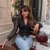 Womens V-Neck Blazer Lace Spliced Long Sleeve Suit Jacket Fall Winter Casual Outerwear