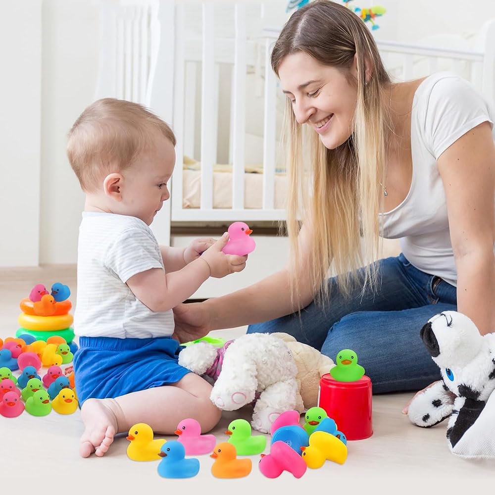 JIMIGUGU Duck Bath Toys, Set of 30, Colorful, Floating, Sound-Making Duck Toys for Pool, Bath, Decoration, Festival, or As a Prize