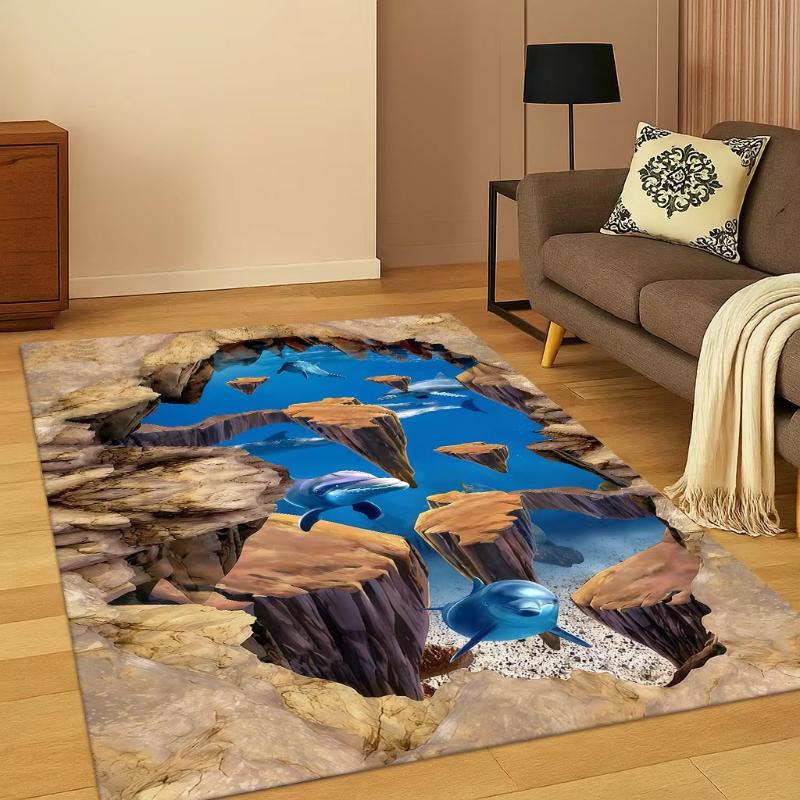 

3D Abyssal Crack Suspension Bridge Rug Living Room Sofa Decor 3D Underwater Carpet Bedroom Kid Play Mat Non Slip Floor Doormat 40x60CM