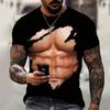 Mens 3D Printed Muscle Design T-Shirt Digital Print Short Sleeve Casual Crew Neck Breathable Loose Fit Tee