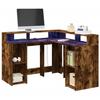 VidaXL Desk and LED Lights Smoked Oak 130x130x91cm Engineered Wood, Computer Desk, Writing Desk, Furniture of 3309451