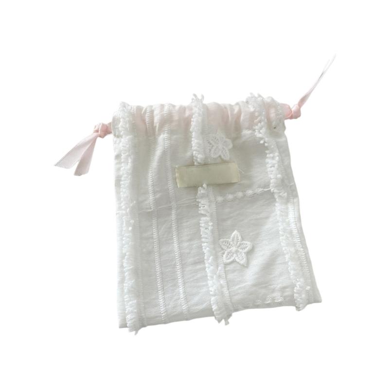 

Elegant Lace Trimmed Pouch for Lipsticks Coin Earphones Accessories Decorative Polyester Drawstring Storage Pouch 1