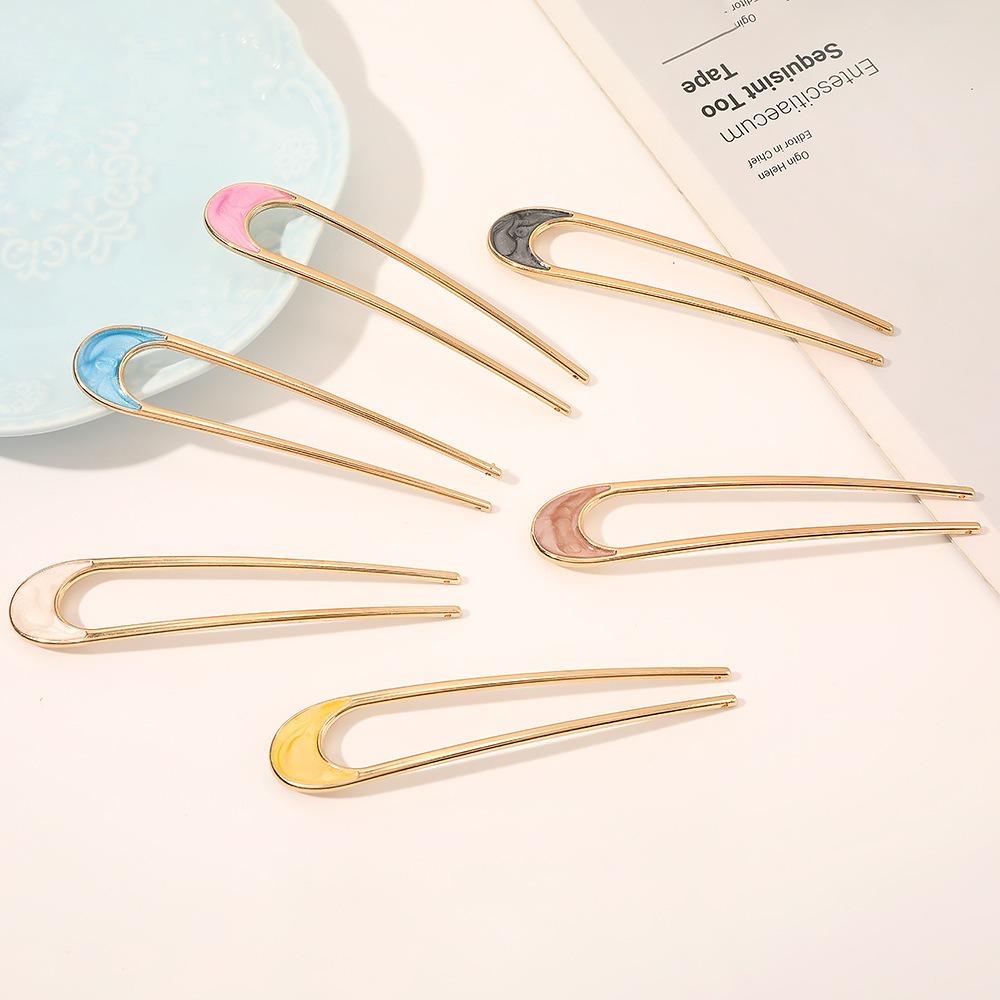 Metal U Shaped Hair Stick for Women Girls Silver Gold Color Vintage Elegant Shell Enamel Ponytail Hairpin Female Headwear Gifts