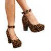 Leopard Print Waterproof Platform High Heel Sandals for Women with Thick Square Heel and Slingback