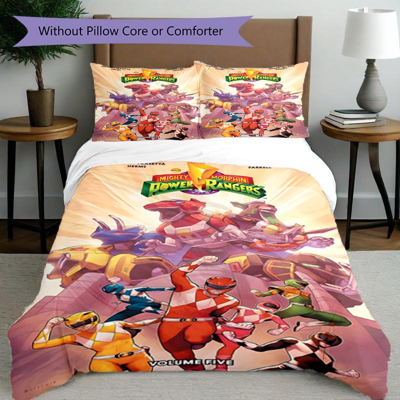 Set copripiumino 3 pezzi (1*Copripiumino + 2*Federe, Senza Nucleo),Set Biancheria da Letto con Stampa Mighty Morphin Power Rangers, Decorazione Camera da Letto, Stagione Unica, Compleanno
