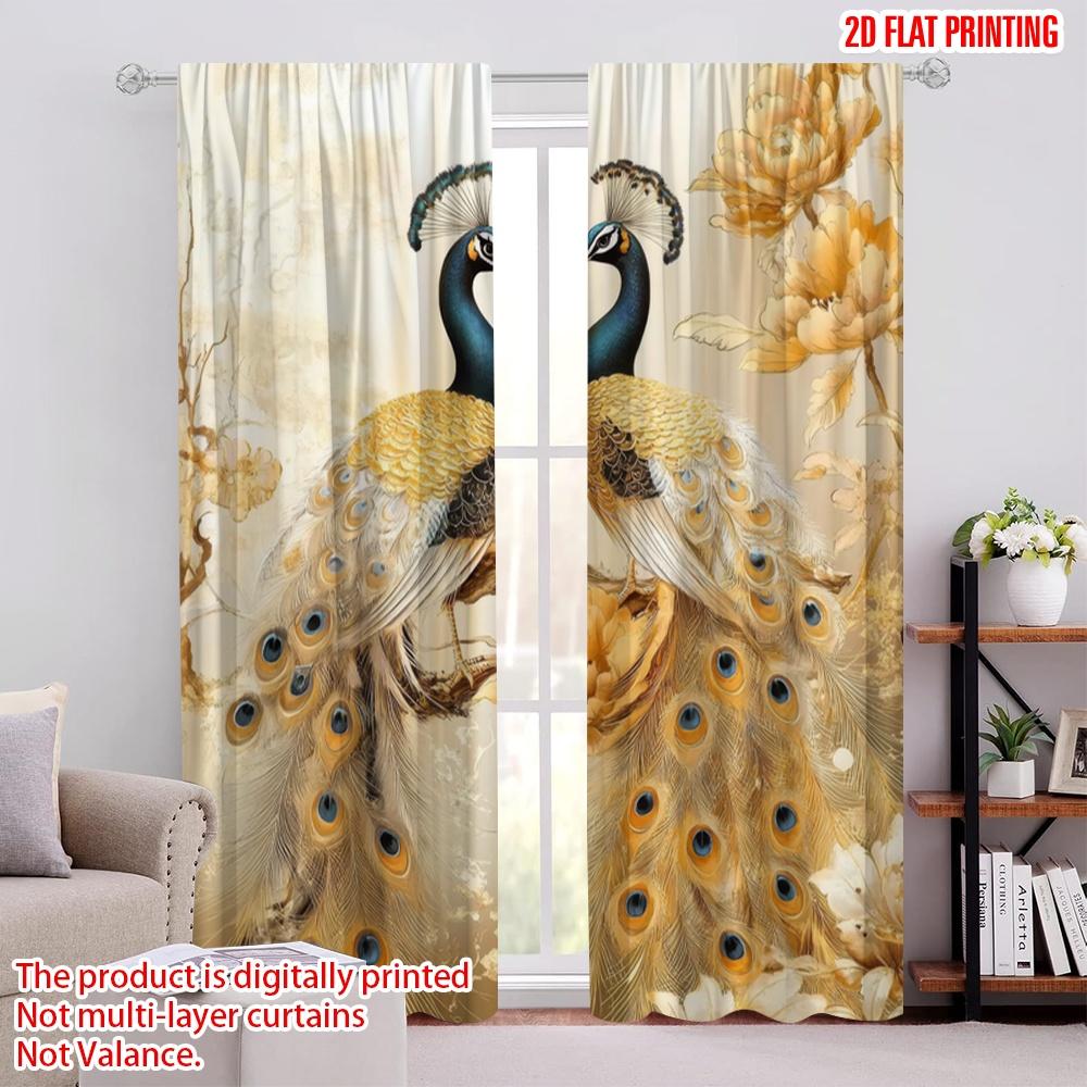 

2pcs,2D plane printing Popular Curtain Panels Golden Peacocks Durable Polyester (without rod) Room Decor Use for Living Room, 52.50 × 116.00 cm 2 pcs